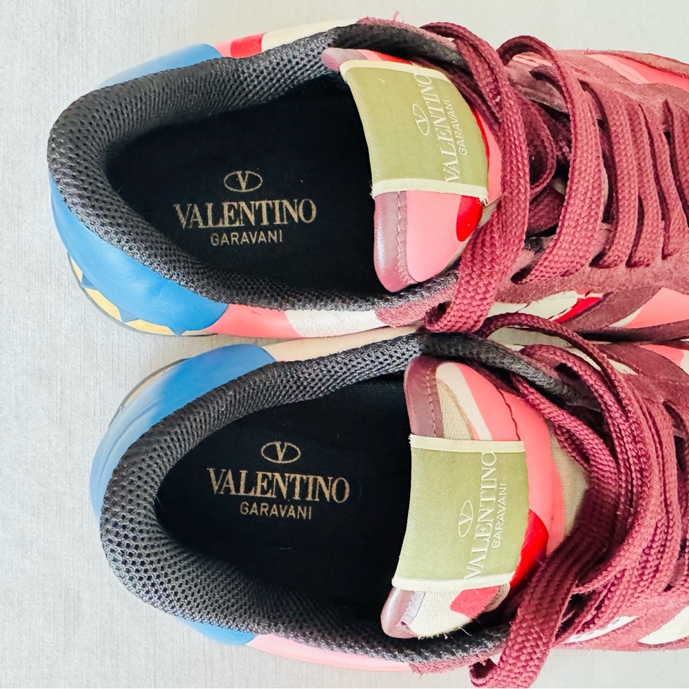 Valentino Garavani Maroon, Pink & Blue Camouflage Low-Top Sneakers - Picture 2 of 6